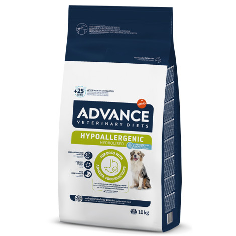 Advance Vet Dog Hypoallergenic Saco de ração Advance Veterinary Diets para cães, 10 kg, com design azul, branco e verde