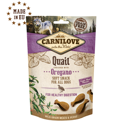 Carnilove Dog Soft Snack Quail & Oregano Embalagem de snack macio para cães Carnilove Quail com orégano
