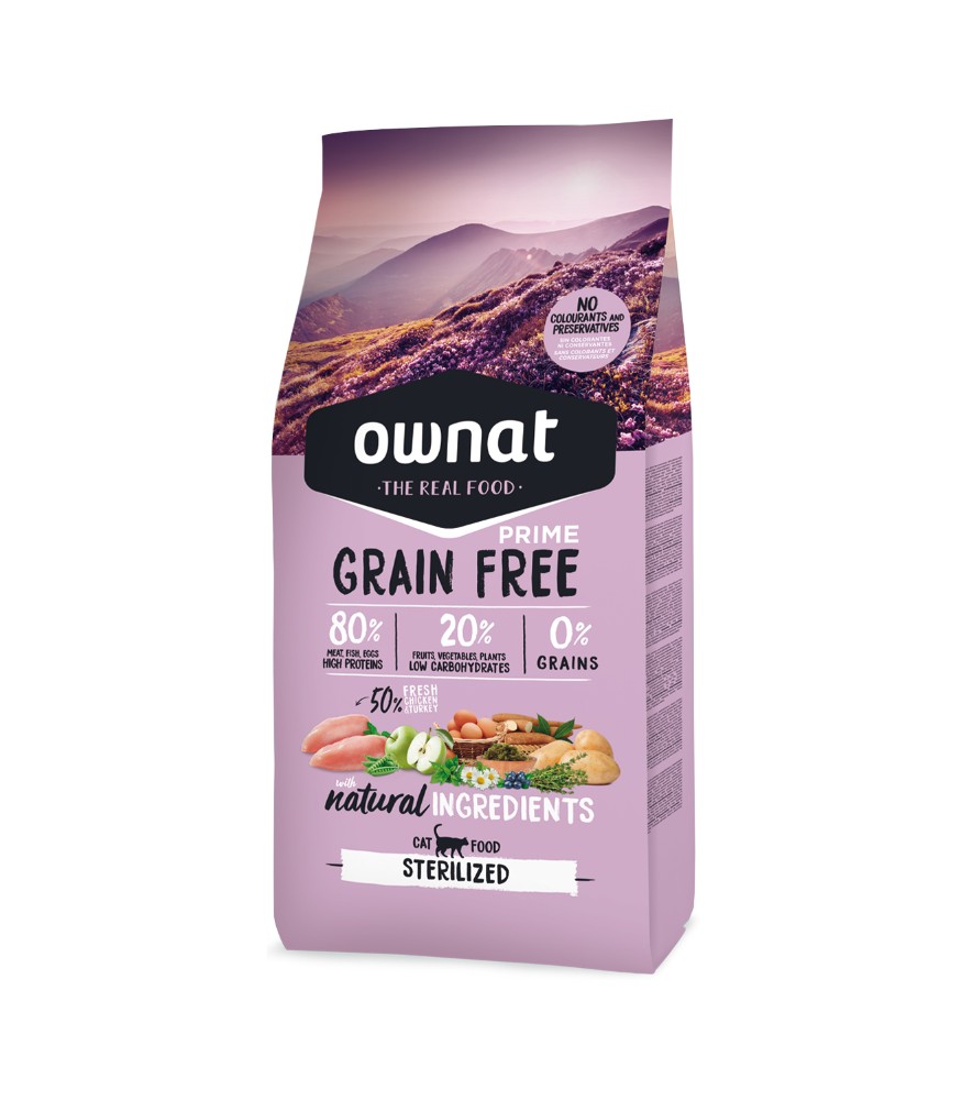 OWNAT GF PRIME STERILIZED Saco de ração Ownat Prime Grain Free para gatos esterilizados cor lilás