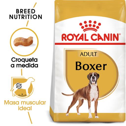 Royal Canin Boxer Adult Ração Seca Cão Adulto de Raça Saco de ração Royal Canin Boxer Adulto com texto e imagem de um cão Boxer