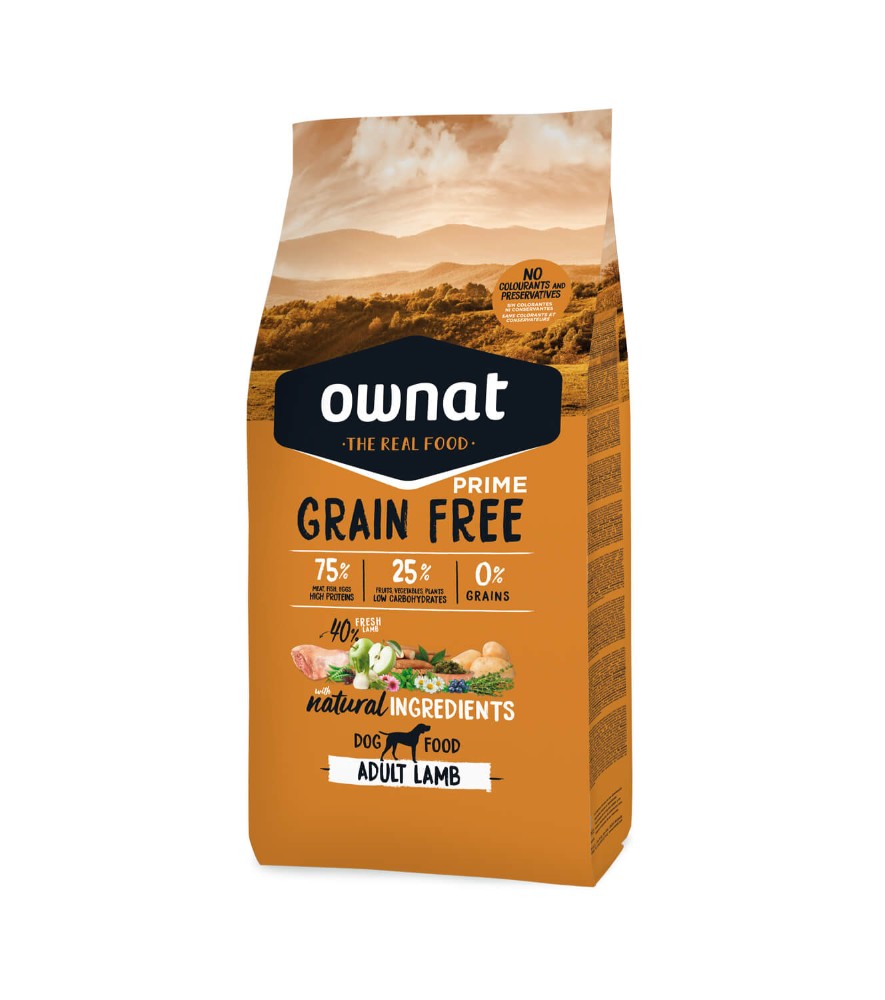 OWNAT GF PRIME ADULT LAMB Saco de comida para cães Ownat Prime Grain Free Adult Lamb cor laranja