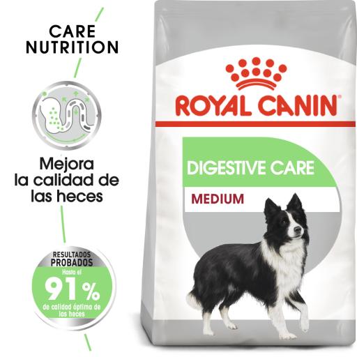 Royal Canin Digestive Care Medium Adult - Ração seca para cão de porte médio com sensibilidade digestiva Saco de ração Royal Canin Digestive Care Medium para cães com imagem de cão preto e branco