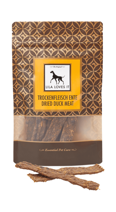 CARNE SECA DE PATO 100 gramas Embalagem de snacks para cães LILA LOVES IT com tiras de carne seca de pato
