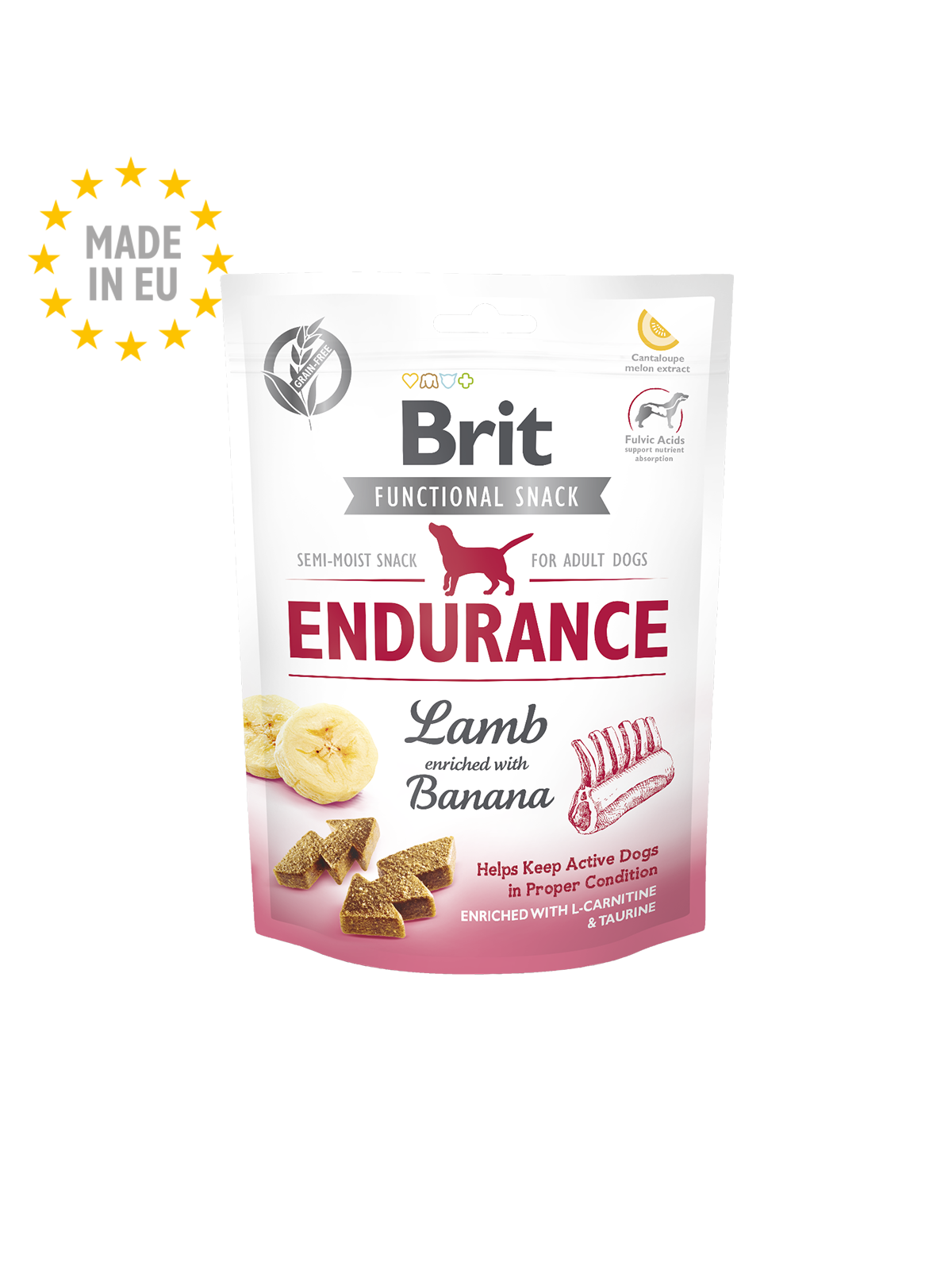 Brit Care Functional Snack Endurance Lamb Embalagem de snacks para cães Brit Functional Snack Endurance sabor cordeiro com banana