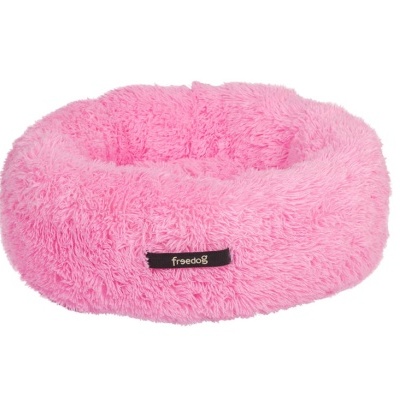 Cama redonda felpuda cor de rosa para animais de companhia