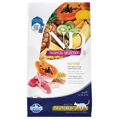 Pacote de ração para gato adulto Farmina N&D Tropical Selection Neutered com frutas tropicais