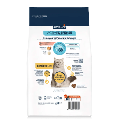 Pacote de ração para gatos Advance Active Defense Sensitive Care