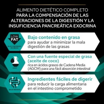 Rótulo com texto em espanhol sobre alimento dietético e indicações de baixo teor de gordura e ingredientes fáceis de digerir
