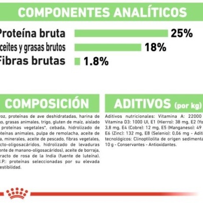 Tabela de análise nutricional e composição de produto alimentício com texto em castelhano