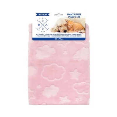 Manta para mascotas cor-de-rosa com padrões de nuvens e estrelas