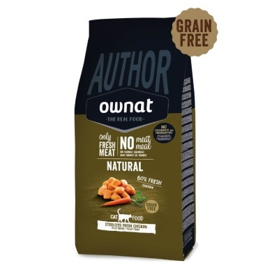 Embalagem Ownat Author para comida de gato, frango fresco esterilizado, sem cereais