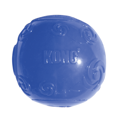 Bola azul de borracha para cães com padrão de redemoinhos e logo KONG