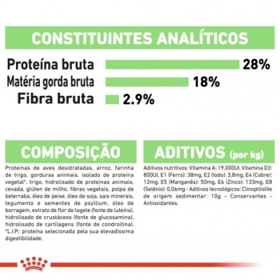 Rótulo de produto com composição nutricional e lista de ingredientes em português.