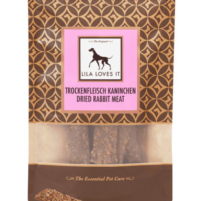 Embalagem de snacks para cães com tiras de carne seca de coelho