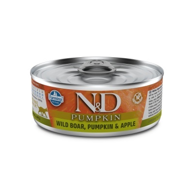 Lata metálica de comida N&D Pumpkin para animais, sabor Wild Boar, Pumpkin & Apple
