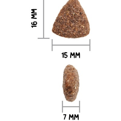 Ração triangular castanha com medidas em milímetros em fundo branco