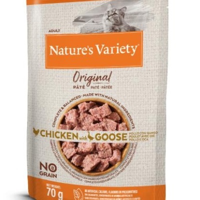 Embalagem de paté para gatos Nature's Variety Original sabor Chicken with Goose 70g