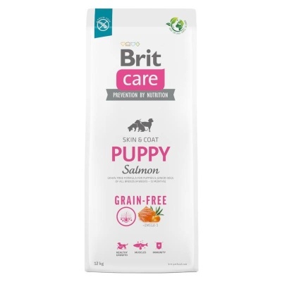 Embalagem branca de ração para cães Brit Care Puppy Skin & Coat sabor salmão