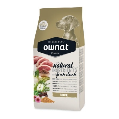 Saco de ração Ownat Classic para cães com pato fresco e ingredientes naturais