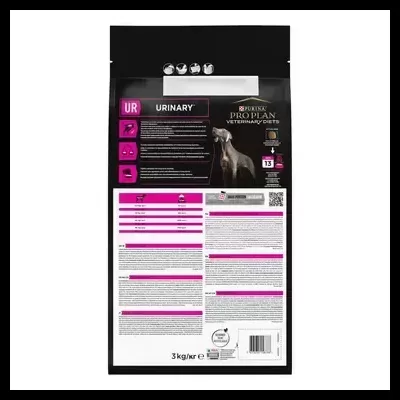 Saco preto de 3kg de ração para cães PURINA PRO PLAN Veterinary Diets URINARY