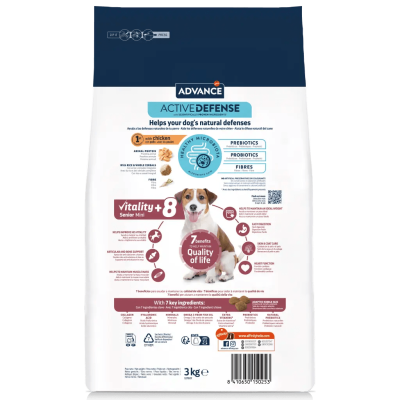 Pacote de ração Advance Active Defense para cães seniores mini 3 kg