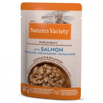 Embalagem de comida húmida para gatos Nature's Variety sabor salmão de 85g