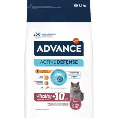 Embalagem de comida para gato Advance Active Defense 1,5 kg com imagem de gato cinza