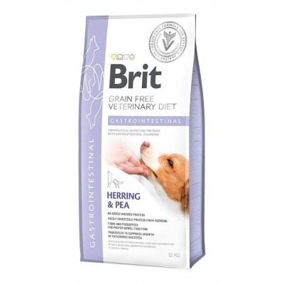 Saco de ração para cães Brit Grain Free Veterinary Diet Gastrointestinal Herring & Pea 12 kg com imagem de cão