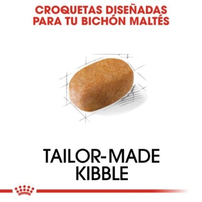 Croqueta marrom com texto promocional em espanhol e inglês em fundo branco