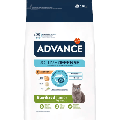 Saco de ração para gatos Advance Active Defense Sterilized Junior 1,5 kg