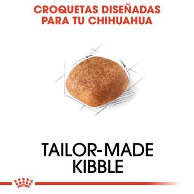 Croqueta quadrada castanha com texto promocional em espanhol e inglês num fundo branco