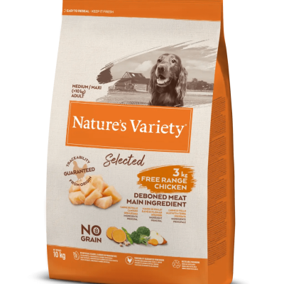 Saco de ração para cães Nature's Variety Selected laranja e branco