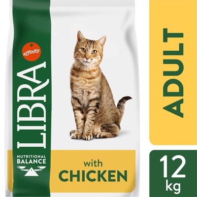 Saco de ração para gato Libra com frango para adultos, 12 kg