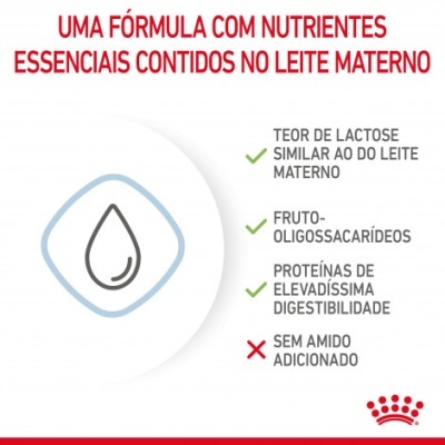 Texto sobre fórmula com nutrientes do leite materno com lista de características e ícones
