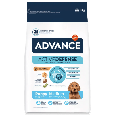 Saco de ração Advance Active Defense para cachorros de porte médio, 3 kg