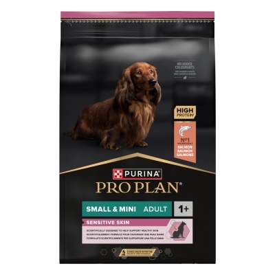 Saco de ração Purina Pro Plan para cães Small & Mini Adult 1+, sabor Salmão.