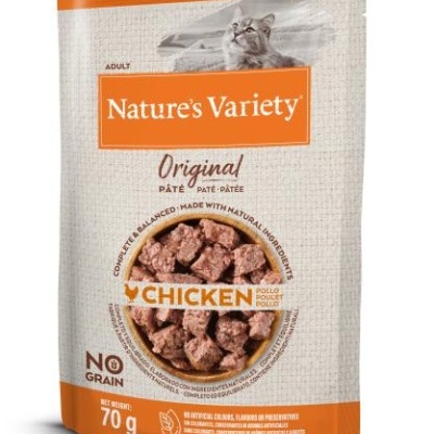 Embalagem de comida para gato Nature's Variety Original Pâté sabor frango