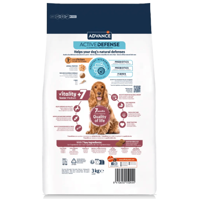 Pacote de ração para cães Advance Active Defense Vitality +7 Senior Medium