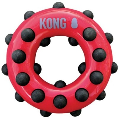Brinquedo anel vermelho com bolas pretas KONG para animais