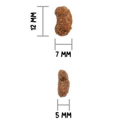 Pequenos pedaços castanhos com medidas em milímetros