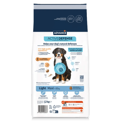 Pacote de ração Advance Active Defense Light Maxi para cães grandes.
