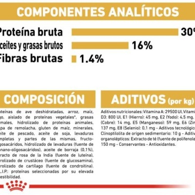 Tabela nutricional e composição de produto alimentar com texto em espanhol e português