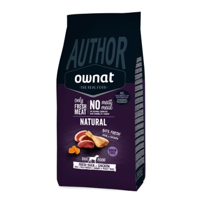 Saco de ração Ownat Author Natural para cães com carne fresca de pato e frango