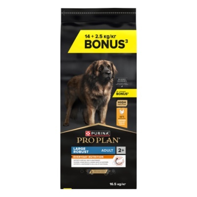Sacola preta de ração para cachorro Purina Pro Plan Large Robust Adult 2+