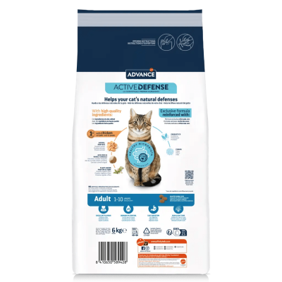 Saco de ração para gatos ADVANCE ACTIVE DEFENSE de 5 kg para adultos