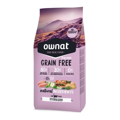 Saco de ração Ownat Prime Grain Free para gatos esterilizados cor lilás