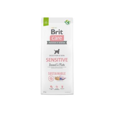 Saco branco de ração para cães Brit Care Sensitive Insect & Fish 12 kg