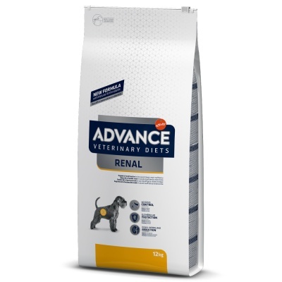 Saco de ração Advance Veterinary Diets Renal para cães de 12kg branco com azul e amarelo