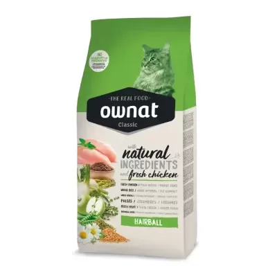 Saco de alimento para gatos Ownat Classic com ingredientes naturais e frango fresco