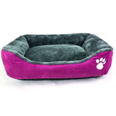 Cama para cães ou gatos cor rosa e cinzenta com símbolo de pata branca